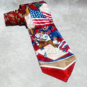Tabasco Tie With Football Players American Flag & Footballs 100% Silk  Made In U